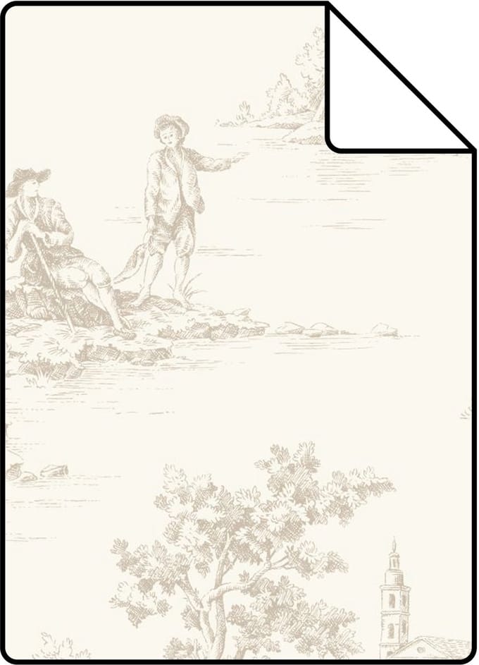 Proefstaal ESTAhome behang toile de jouy print gebroken wit - 26.5 x 21 cm - 132107-S