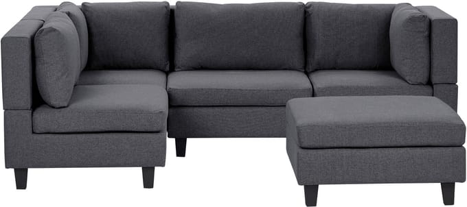 UNSTAD - 4-zitsbank met ottomaan - Donkergrijs - Rechts - Polyester