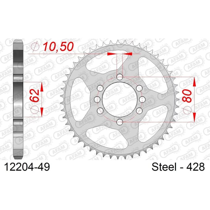 Stalen tandwiel Afam 428 49 dents