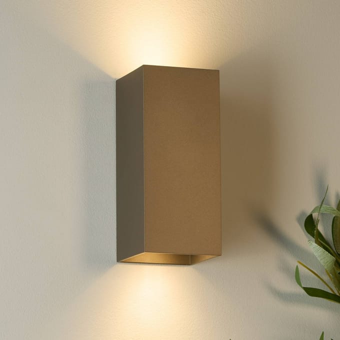 Searchlight Wandlamp London Square, bruin, hoogte 15 cm, metaal, 2-lamps.