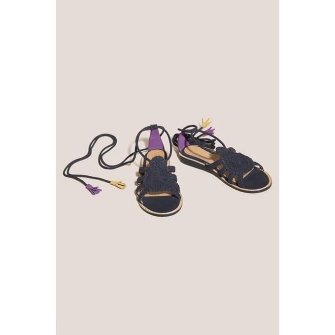 White Stuff Plaited Leather Sandal Tie Leg Pure Black Größe: 3 | Sandalen Outlet | Damen | Schwarz