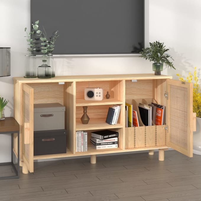 vidaXL - Dressoir - 105x30x60 - cm - massief - grenenhout - en - rattan - bruin
