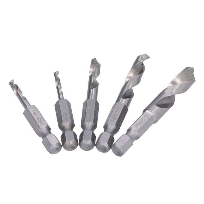 Jeu de 5 forets durables en acier rapide à queue hexagonale courte pour usinage et perçage