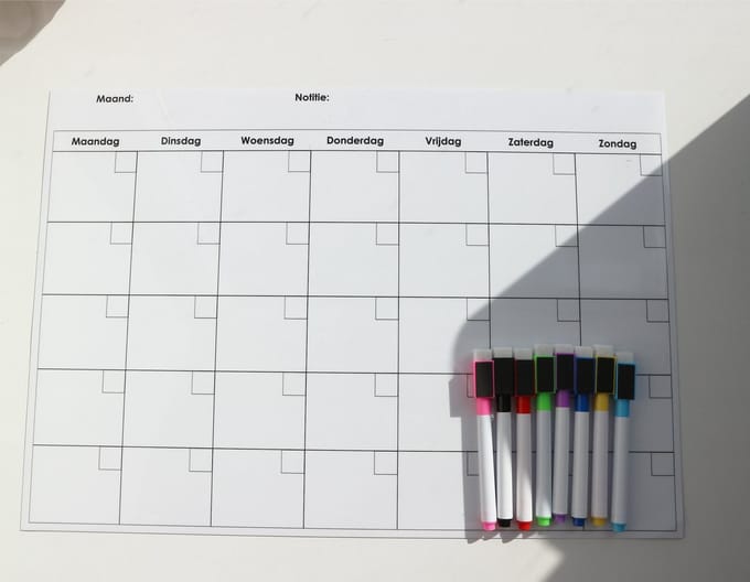 Maandplanner - Whiteboard Magnetisch - A3 liggend - inclusief whiteboard stiften met wisser