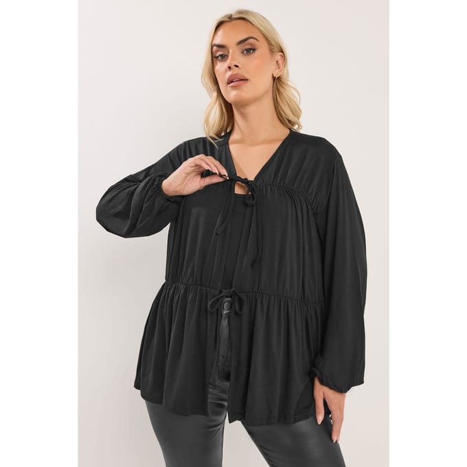 Yours Top Met Gestrikte Voorkant En Plooitjes In Zwart Size 44