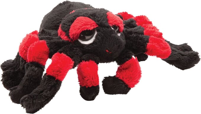 Suki gifts Pluche knuffel spin - tarantula - zwart/rood - 13 cm - speelgoed