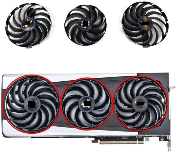 Grafische kaart ventilator - Component koeling - Computer koeling - Drie ventilatoren - 95mm - Zwart