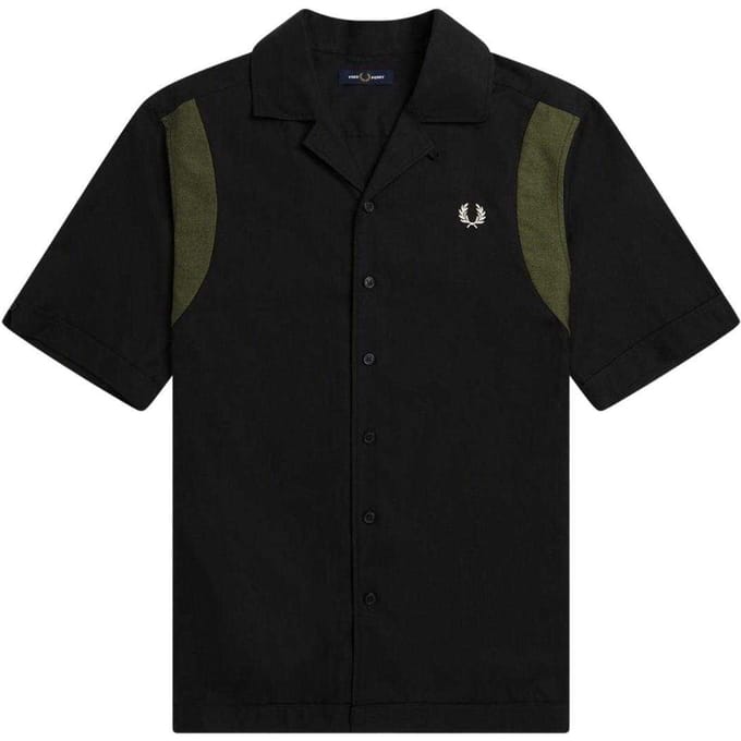 Fred Perry Heren Gelaagd Korte Mouwen Bowling Overhemd (Zwart)