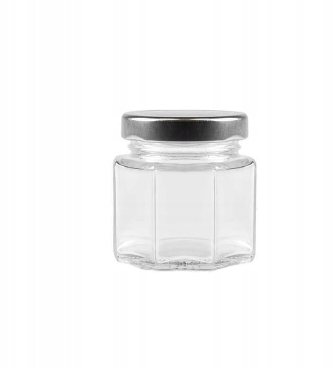 Bimberek - Zeskantige Glazen Pot - 30ml - Zilveren Deksel - Hoge Kwaliteit