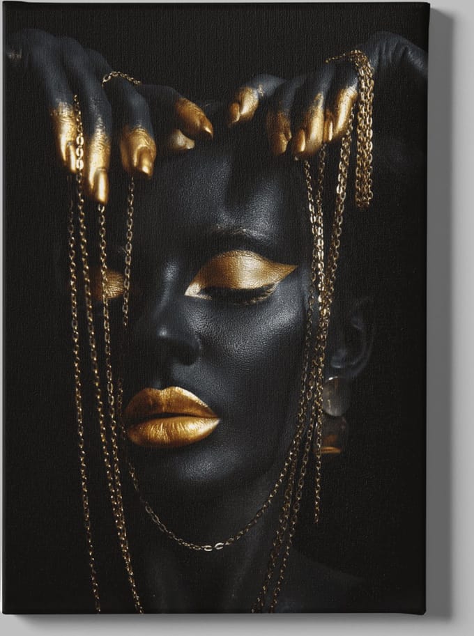 Foto op Canvas - Schilderijen - Vrouw - Gouden Sieraden - 60x40x2 cm