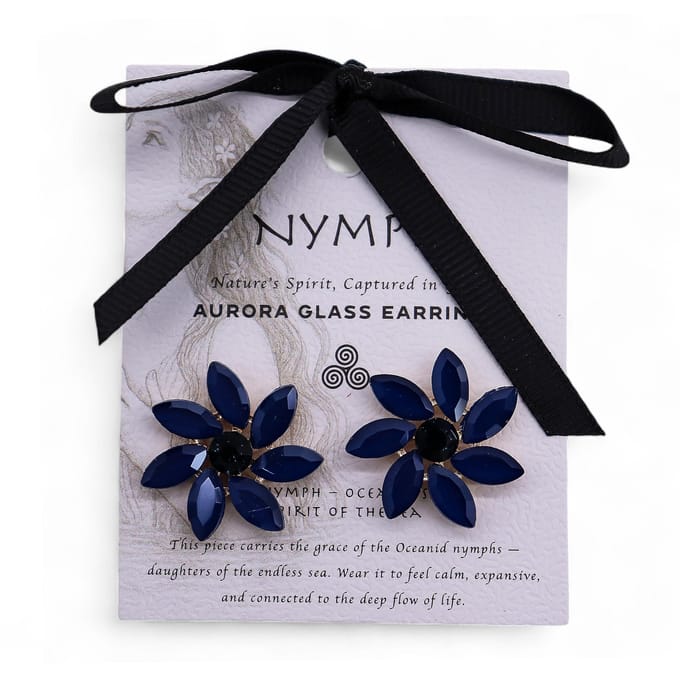 Koningsblauw - Vintage glas - Bloemen - Oorbellen