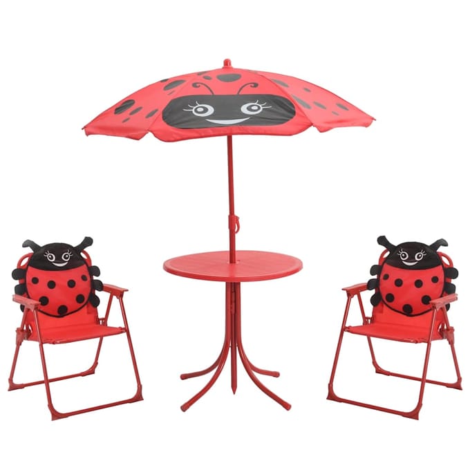 vidaXL - 3-delige - Bistroset - voor - kinderen - met - parasol - rood