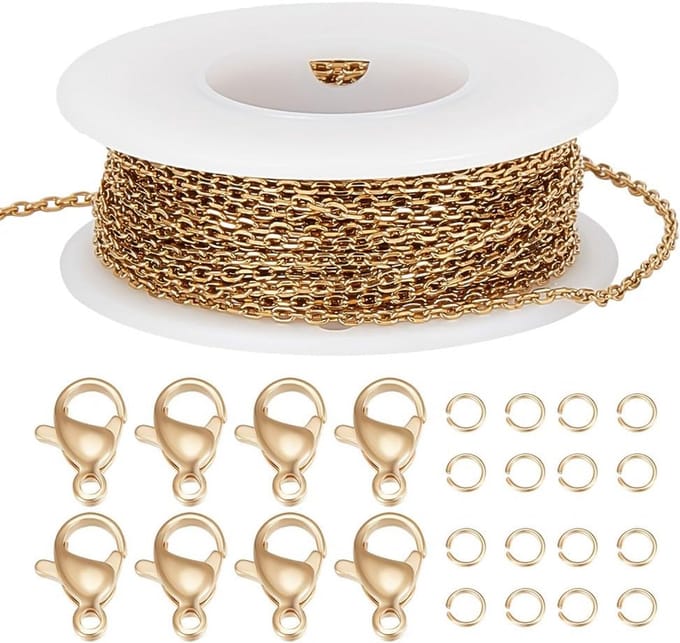 10 Meter Kabelketting Rol met Karabijnsluitingen en Springringen voor Sieraden Maken