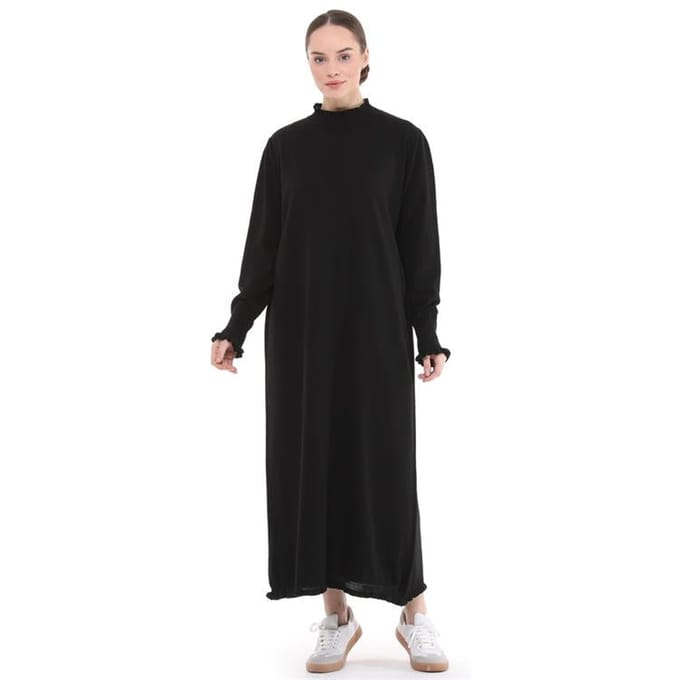 Dames Ruche Detailed Lang Gebreid Jurk