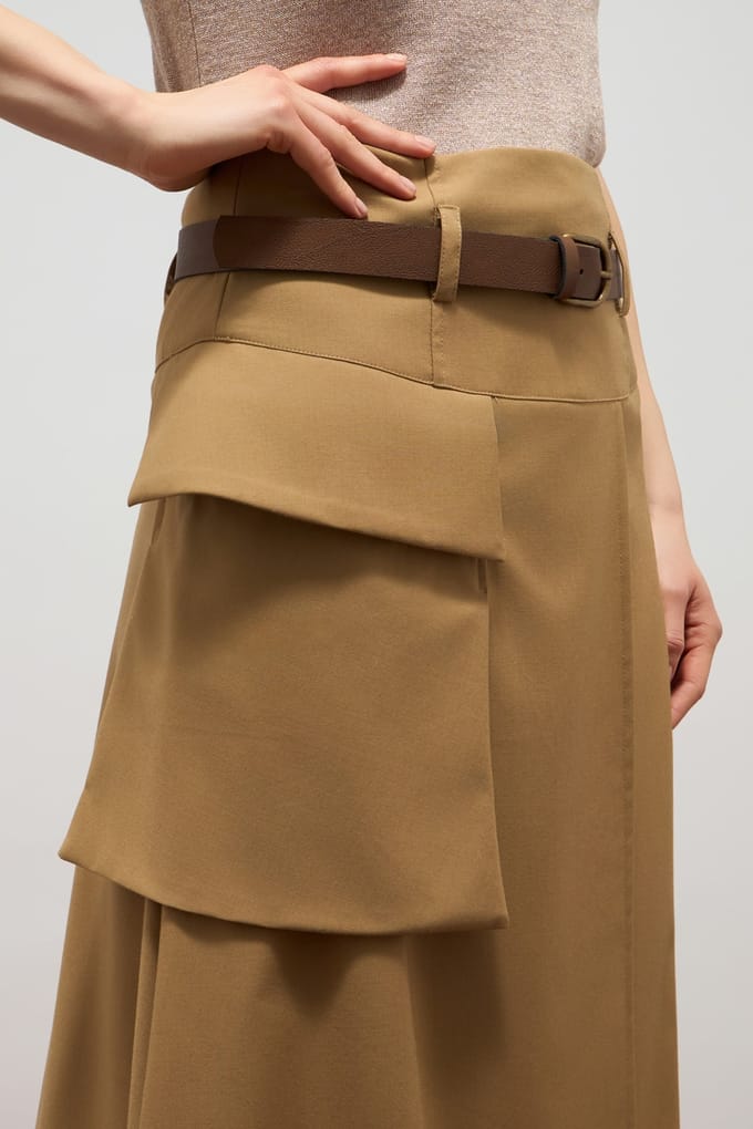 Oltre Fluid Midi A-line Skirt With Panel Brown Taglia: 48 | Minigonne Outlet | Donna | Marrone