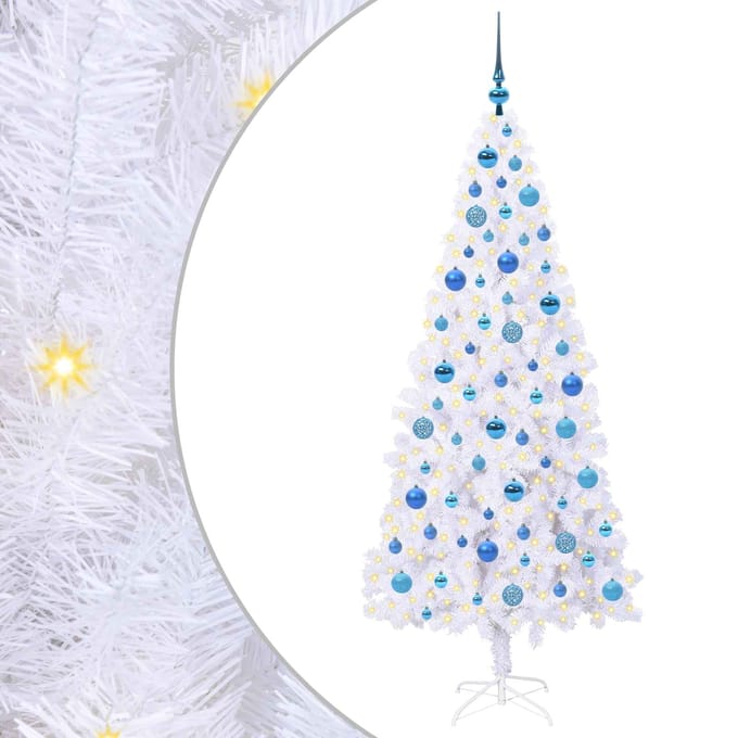 vidaXL - Kunstkerstboom - met - 300 - LED - Wit - 180 - cm - PVC - en - Staal