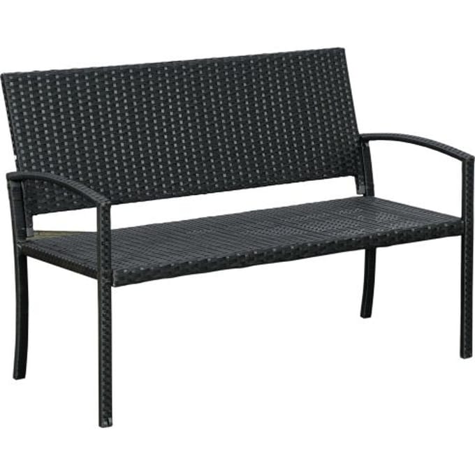 Banc de jardin - MUVOE - 2 places - Polyrotin - Structure en acier - Résistant aux UV noir