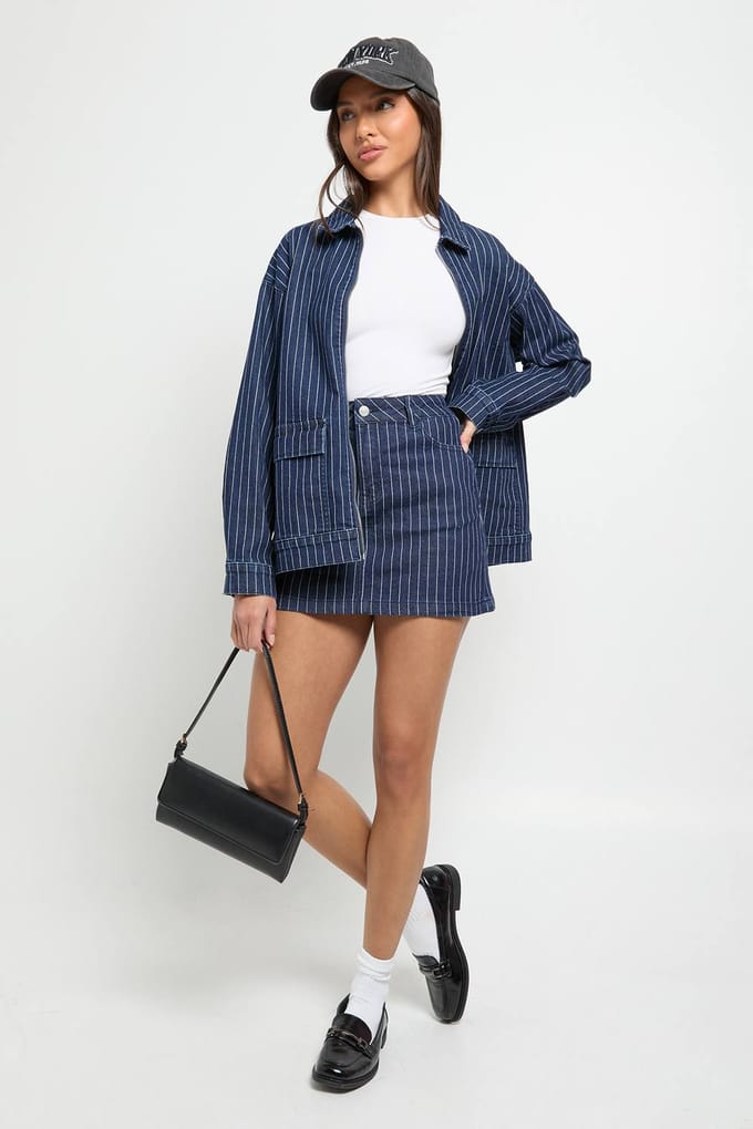 boohoo Dames Stripe Denim Rok | Indigo | Maat: 6