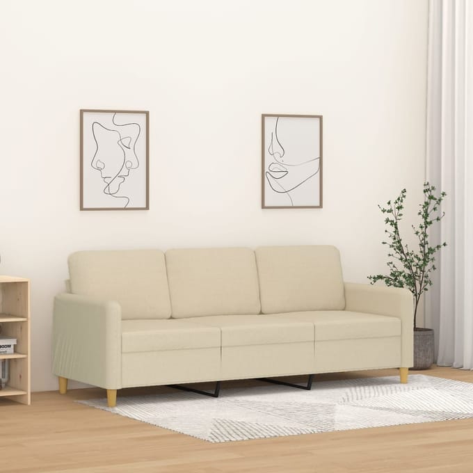 vidaXL - Driezitsbank - 180 - cm - stof - crèmekleurig