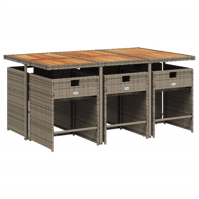 vidaXL - 7-delige - Tuinset - met - kussens - poly - rattan - grijs