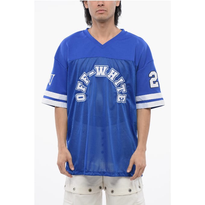 Geborduurd mesh voetbal T-shirt in blauw