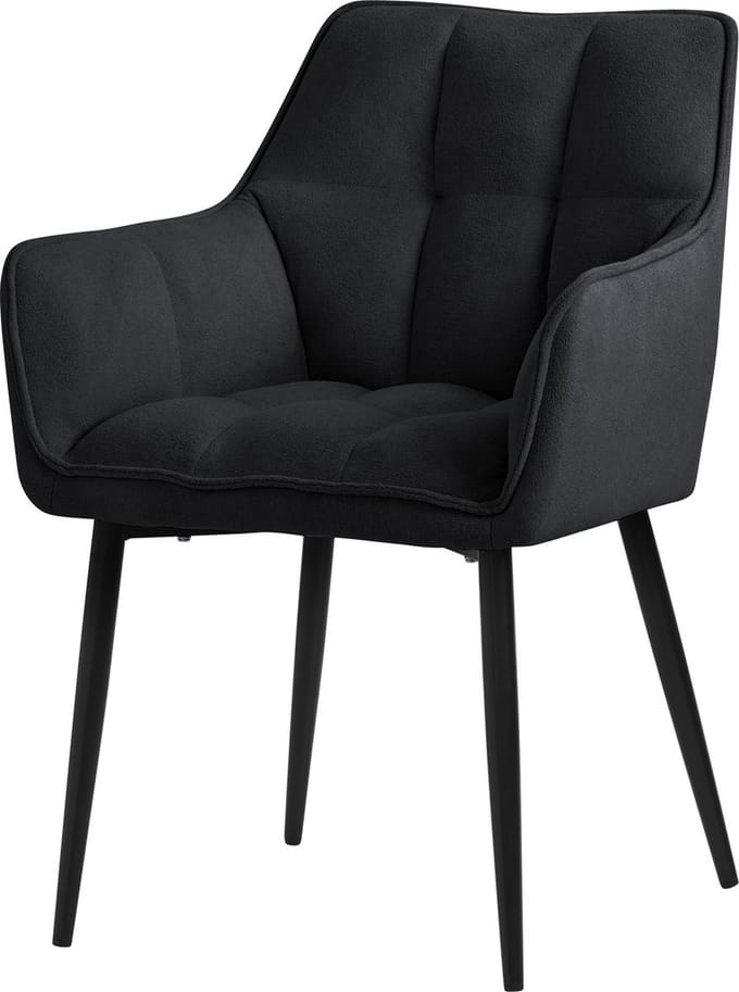 ML-Design eetkamerstoelen van badstof, zwart, keukenstoel met dikke gestoffeerde zitting & metalen poten, woonkamerstoel met rugleuning en armleuningen, ergonomische loungestoel fauteuil