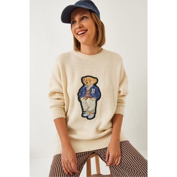 Geborduurd Overmaat Crew Neck Trui
