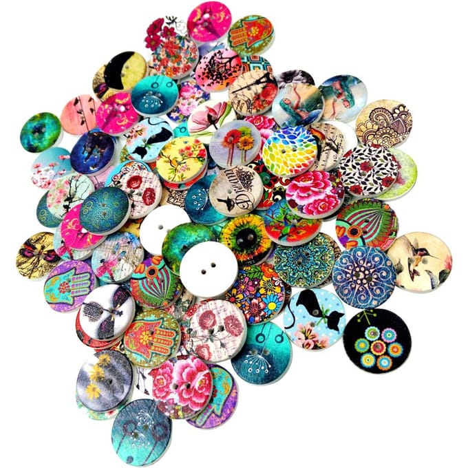 Boutons de couture peints en bois mélangé, 2 trous, artisanat, bricolage, Scrapbooking, 100 pièces