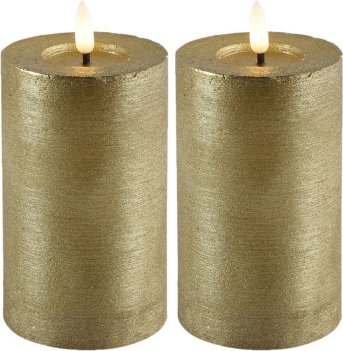 Countryfield Lyon LED kaarsen/stompkaarsen - 2x - goud - D7,5 x H12,5 cm - timer