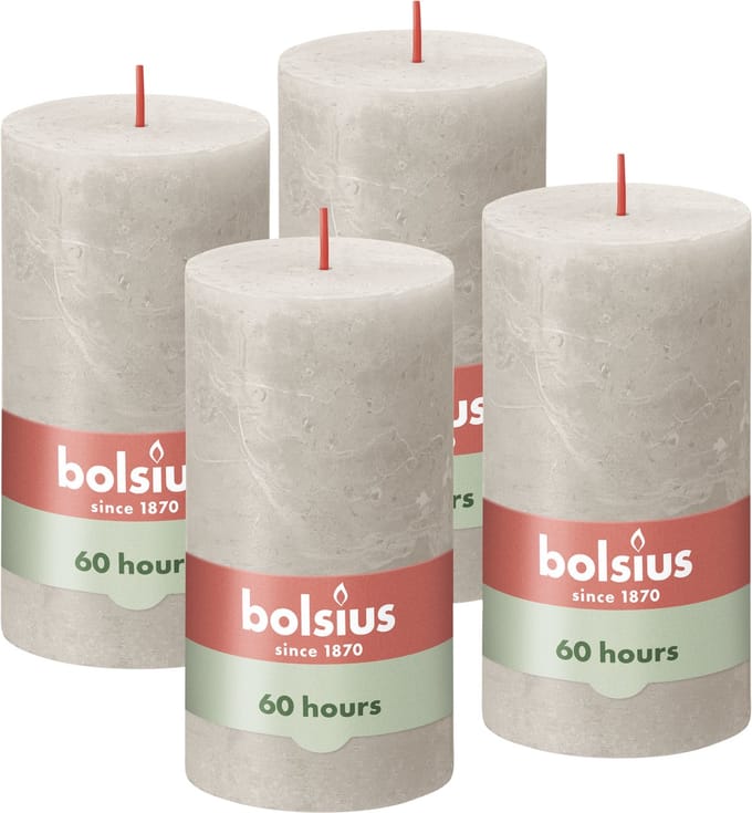 Bolsius - Rustieke Kaars - 4 Stuks - Licht Grijs - 13cm