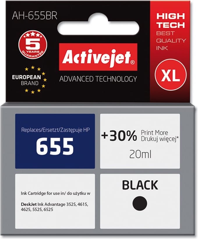ActiveJet AH-655BR-inkt voor HP-printer; HP 655 CZ109AE vervanging; Premie; 20 ml; zwart.