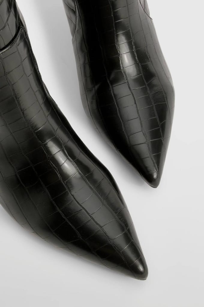 boohoo Dames Gebogen Stiletto Kniehoge Laarzen | Black | Maat: 4