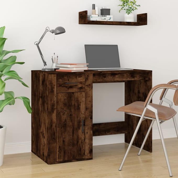 vidaXL - Bureau - 100x49x75 - cm - bewerkt - hout - gerookt - eikenkleurig