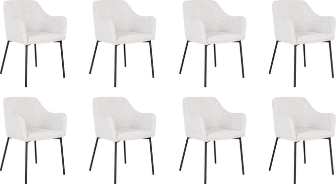 QUVIO Witte eetkamerstoelen Lima - Eetkamerstoel - Eetkamer stoelen - Eetkamerstoel met armleuning - Bouclé - Staal - Wit - Set van 8