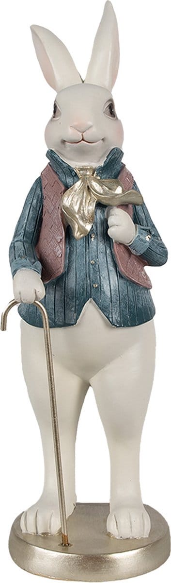 Clayre & Eef Beeld Konijn 32 cm Wit Blauw Polyresin