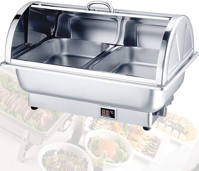 Elektrische Warmhoudbak - Buffet Server - Feestelijk Serveren - Instelbare Temperatuur - 9L Volume - Zilver