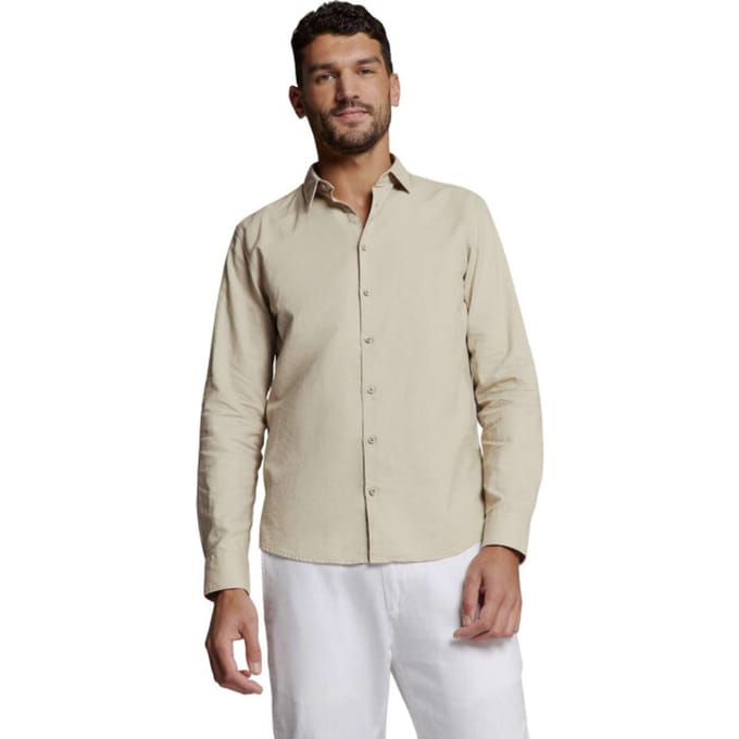 No Excess Shirt Solid With Linen Light Desert Größe: L | Casual hemden Outlet | Herren | Weiß