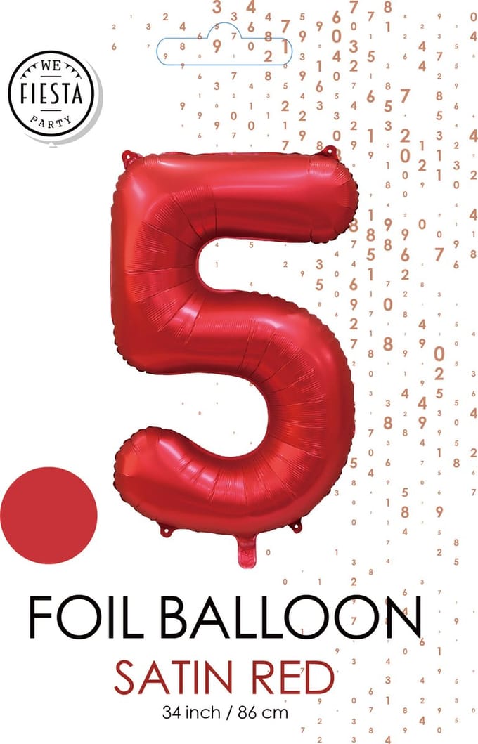 folieballon cijfer 5 mat rood metallic