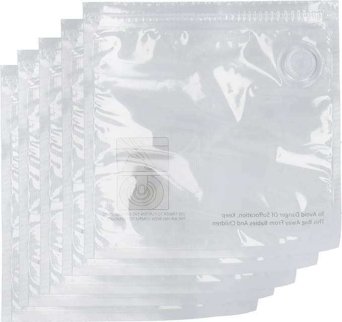 KitchenCraft MasterClass Herbruikbare Vacuümzakken voor Voedsel - 5 Stuks Polyethyleen 24 x 24 x 0,1 Centimeter