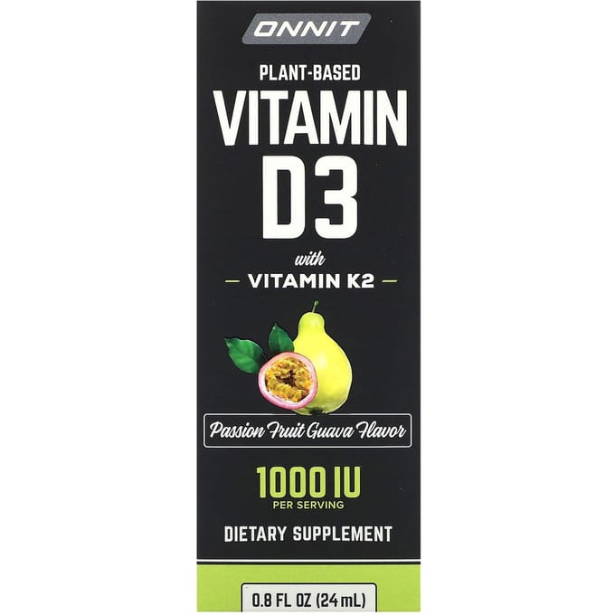 Onnit, plantaardige vitamine D3, vitamine K2, passievrucht guave, 25 mcg (1.000 IE), 24 ml (0,8 fl oz)