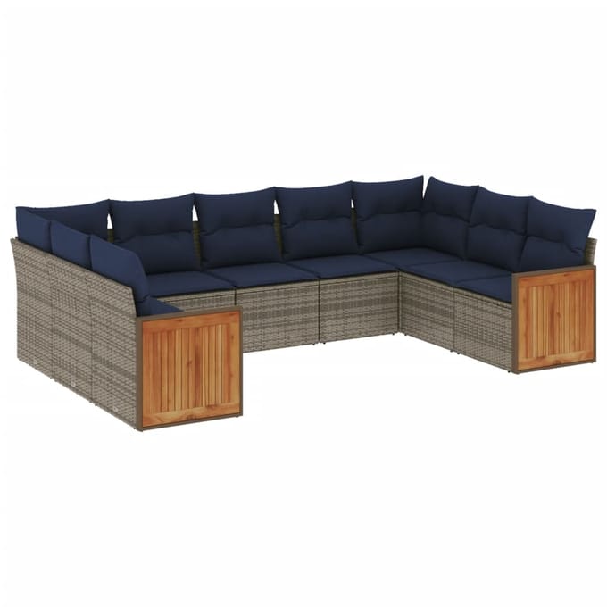 vidaXL - 9-delige - tuinbankset - met - kussens, - grijs - polyrotan