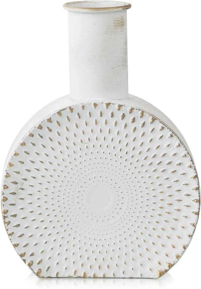 Decoratieve Metalen Vaas 34cm - Rustiek Wit