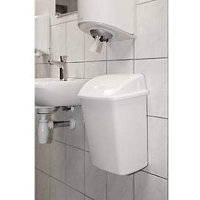 Wandafvalbak met swingdeksel,25 liter, L 272 x B 352 x H 480 mm, wit