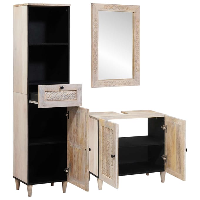 vidaXL - Badkamermeubel - Set - 3 - st - Wit - Bewerkt - hout