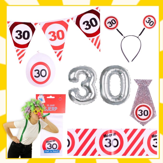 Feestpakket | 30e verjaardag | Verkeersbord | 12-delig