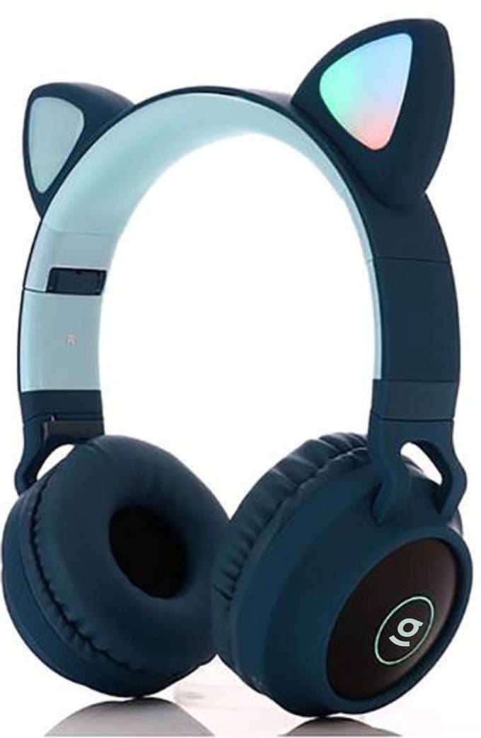 Hoofdtelefoon - koptelefoon kinderen - Bluetooth met led kattenoortjes - DOBI MAX blauw
