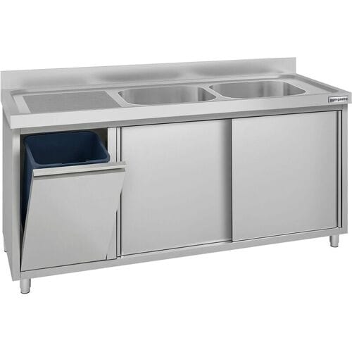 GGM Gastro Spülschrank ECO - 1600x700mm - mit Abfallbehälter & 2 Becken rechts