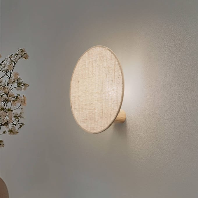TK Lighting Wandlamp Puls, jute kap, natuurbruin, Ø 30 cm