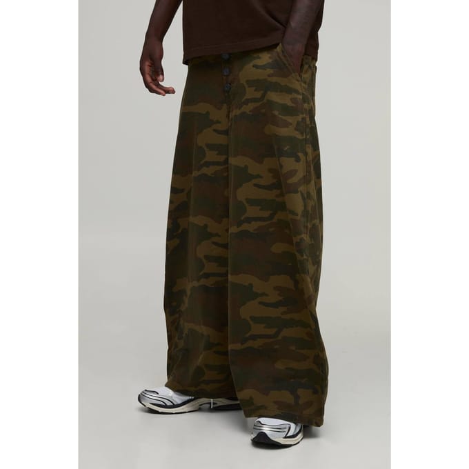 Barrel Leg Camo Broek Met Knoopsluiting | Green | Size 36