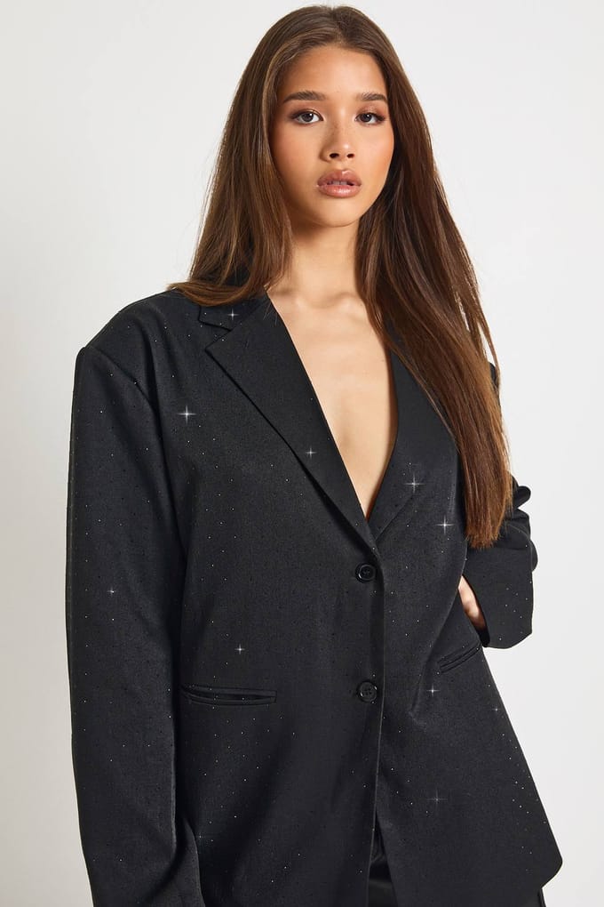 boohoo Dames Diamante Oversized Blazer | Zwart | Maat: 34